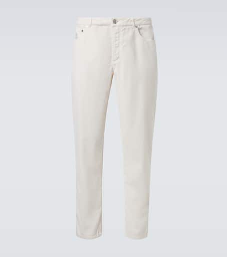 Cotton corduroy straight pants in white - Brunello Cucinelli