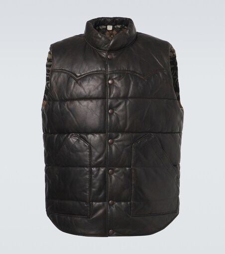 thumbnail image 2 of Men's Genuine Lambskin Leather Puffer Vest – Black & Tan Bubble Vest (XXS To 3XL) 2 of 5