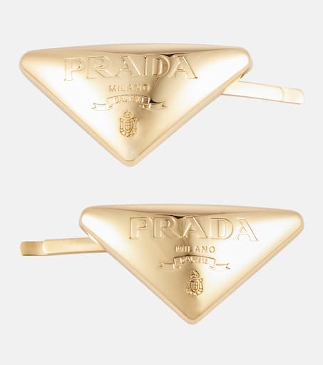 Logo hair clip in gold - Prada | Mytheresa