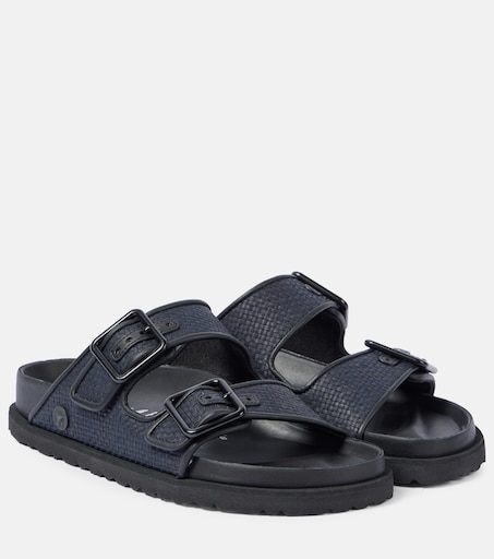 Birkenstock Arizona Raffia Luxe Sandals Brand New Birkenstock Arizona Big Buckle Sandal in Raffia Carafe Brown  main image 4