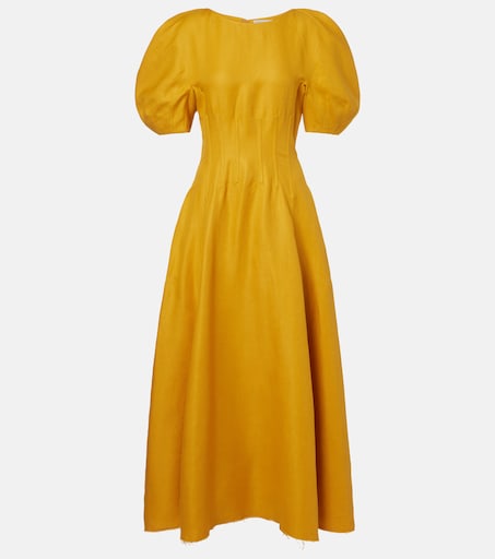 Ranya puff-sleeve linen twill maxi dress in yellow - Gabriela Hearst |  Mytheresa