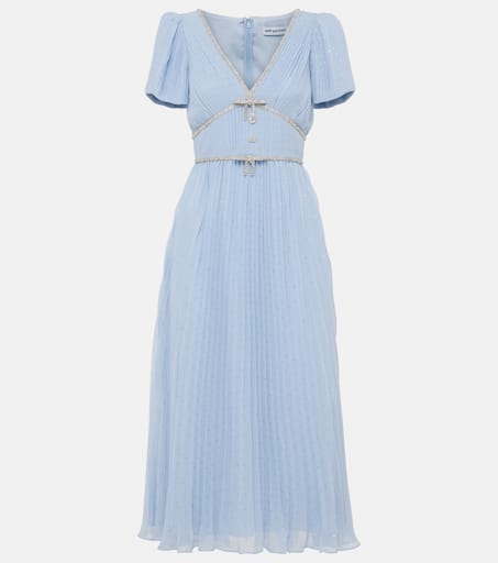 SELF PORTRAIT シフォンミティトレス SS23005MABL BLUE Crystal-embellished chiffon midi dress in blue - Self