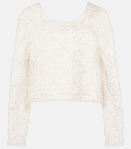 white crochet crop top long sleeve