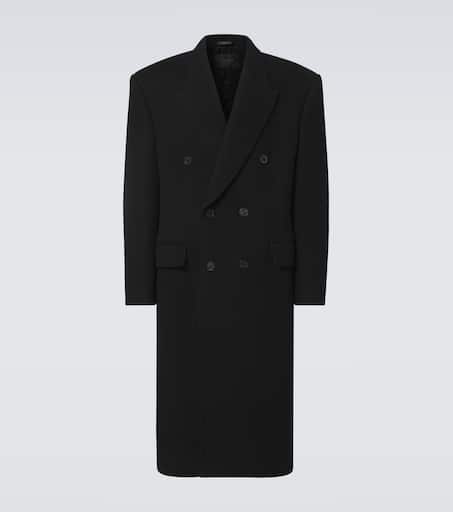 Double-breasted cashmere and wool overcoat in black