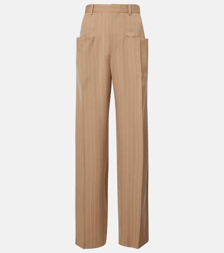 パンツ VICTORIA BECKHAM WIDE BEIGE TROUSERS IN COTTON Pinstripe virgin wool wide-leg pants in beige - Victoria