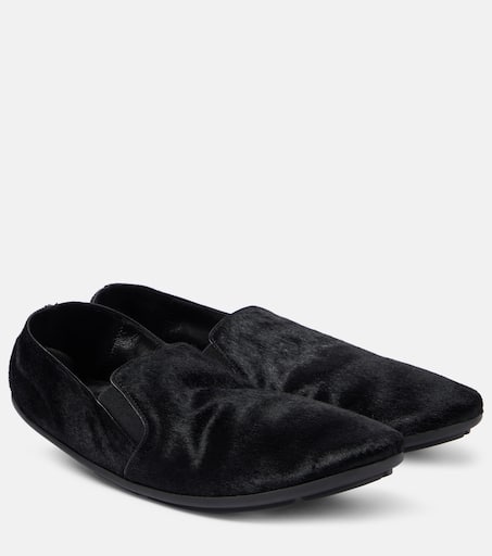 フラットシューズ [The Row] Vincit Slip On Shoe in Leather Vincit Slip On Shoe Yellow in Leather – The Row