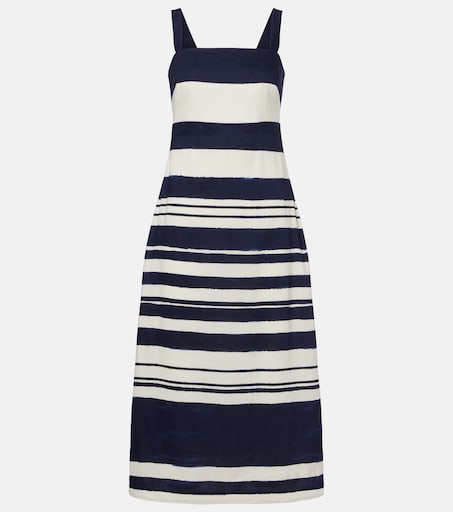 Ella striped linen-blend midi dress in blue - Veronica Beard | Mytheresa