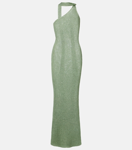 monet woman in the green dress Green Watercolour Print Mesh One Shoulder Asymmetric Hem Midi Dress main image 0