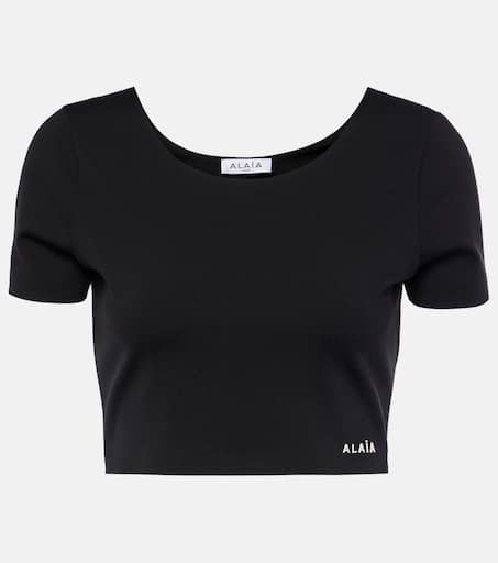 Logo crop top in black - Alaia | Mytheresa