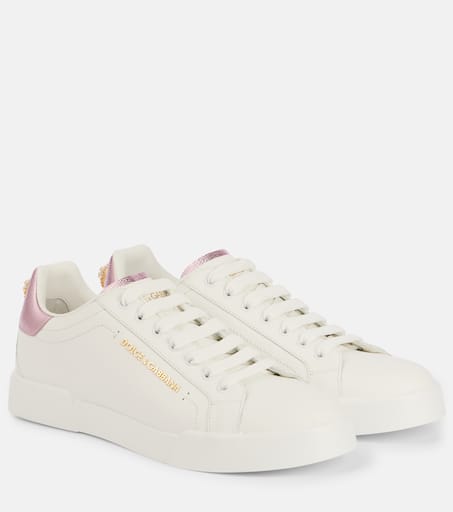 Portofino embellished leather sneakers in white - Dolce