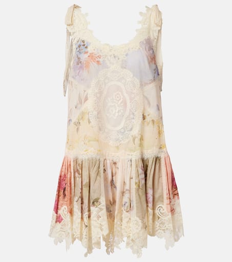 【Zimmermann】Floral semi-sheer cotton minidress Floral semi-sheer cotton minidress in multicoloured