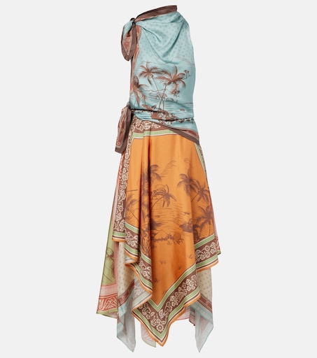 Alberta scarf-detail silk twill midi dress in multicoloured - Alemais | Mytheresa