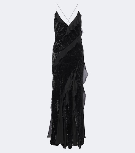 Embellished ruffled velvet gown in black - Roberto Cavalli