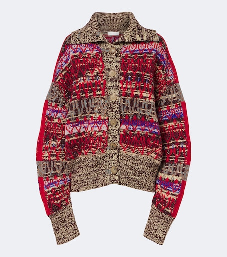 Oversized wool and cashmere jacquard cardigan in multicoloured