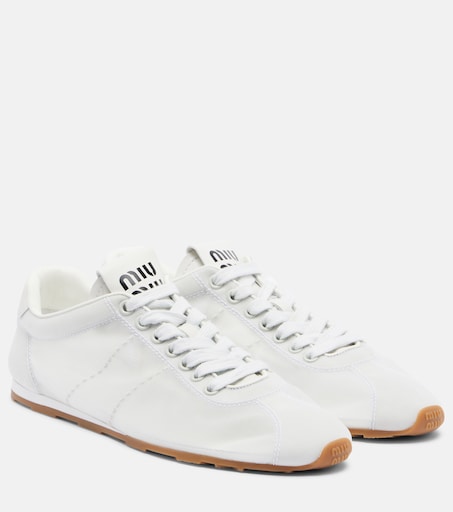 Plume leather-trimmed sneakers in white - Miu Miu | Mytheresa