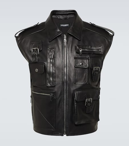 Leather sleeveless vest shop