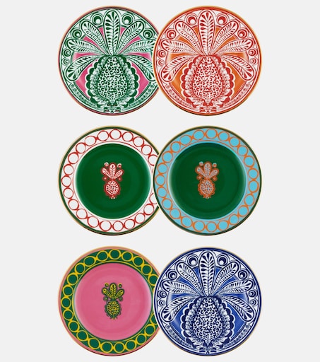 Pineapple set of 6 dessert plates in multicoloured - La Double J