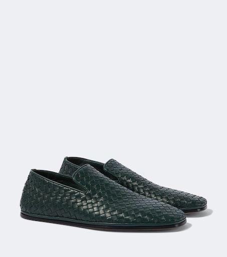 Palazzo Intrecciato leather loafers in green - Bottega  display picture 1