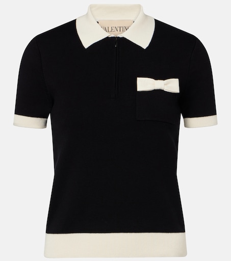 Bow-detail cotton polo shirt in black - Valentino | Mytheresa
