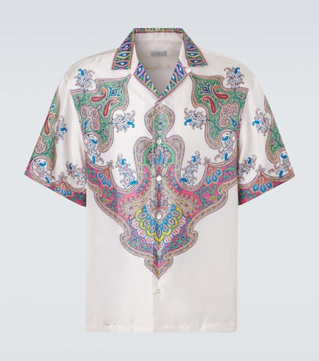 Paisley silk twill bowling shirt