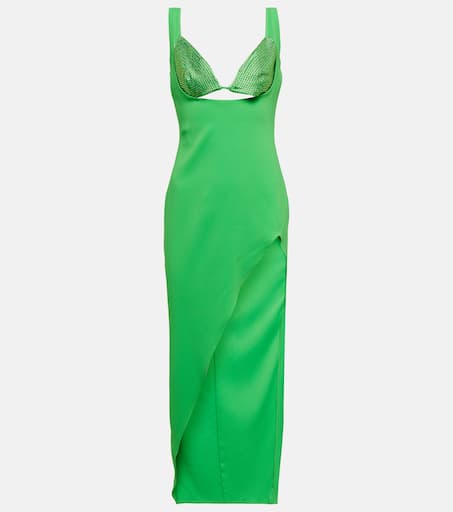 パーティードレス Crystal Embellished Cocktail Dress - Cutout Green Long party dress with rhinestones and corset neckline