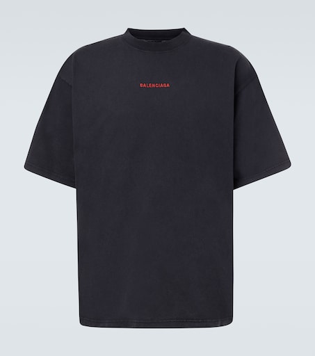 BALENCIAGA Tシャツ 黒 ロゴ Logo cotton jersey T-shirt in black - Balenciaga | Mytheresa