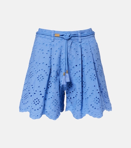 Broderie anglaise cotton shorts in blue - Poupette St Barth | Mytheresa