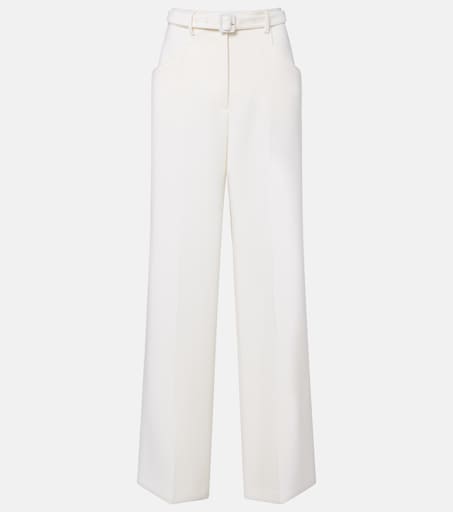 Norman belted virgin wool wide-leg pants in white - Gabriela