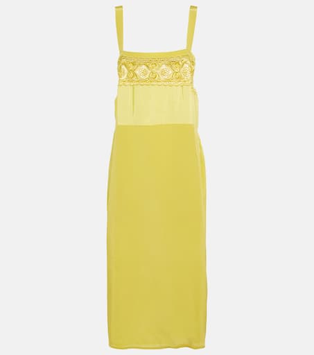 Lace-trimmed silk-blend midi dress in yellow - Maison