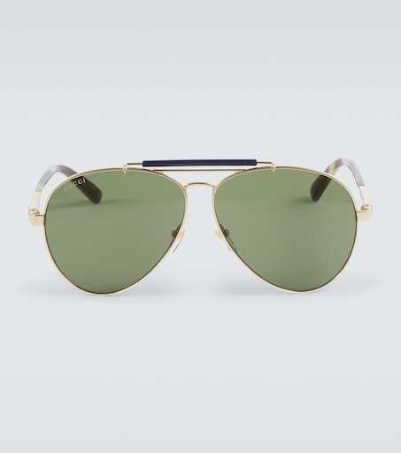 AUTHENTIC⭐️GUCCI GG multicolor tear drop aviator sunglasses UNISEX Gucci Pilot Urban Web Block Aviator Sunglasses, Gold/Green  main image 4
