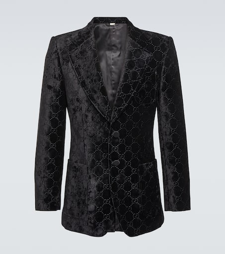 ジャケット GUCCI BLACK WOOL BLEND BLAZER Black Wool-jacquard blazer | GUCCI | NET-A-PORTER