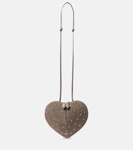 Le Cœur studded suede shoulder bag in grey - Alaia | Mytheresa