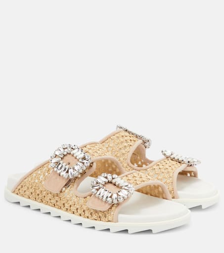 【Roger Vivier】 Espa embellished raffia slides Espa embellished raffia slides in blue - Roger Vivier