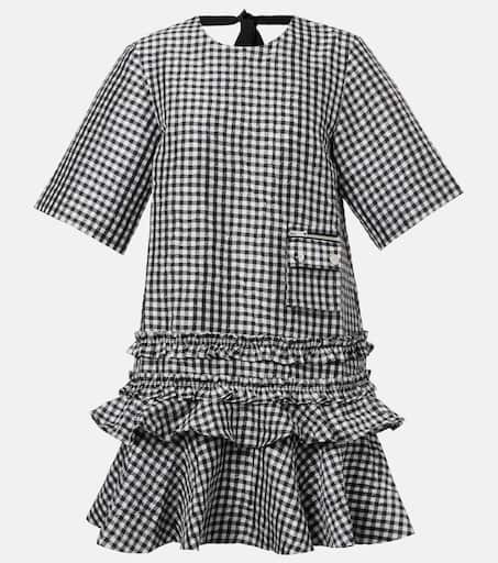【GANNI】Gingham ruffled minidress(送料込み) Gingham ruffled minidress in black - Ganni | Mytheresa