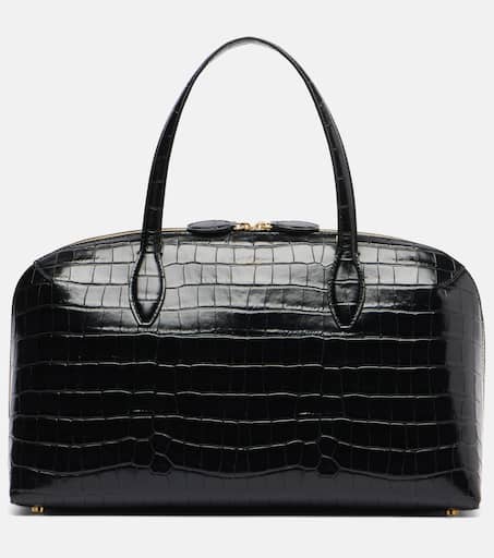 Lounge Medium croc-effect leather tote bag in black - Toteme