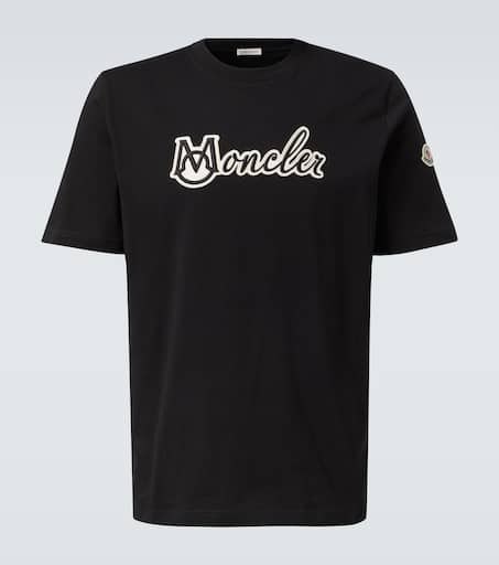Tシャツ・カットソー MONCLER Monogram Cotton T-Shirt Black Logo cotton jersey T-shirt in black - Moncler | Mytheresa