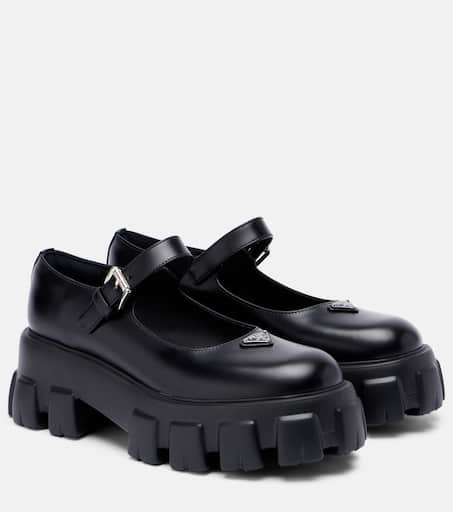 Monolith leather Mary Jane flats in black - Prada | Mytheresa