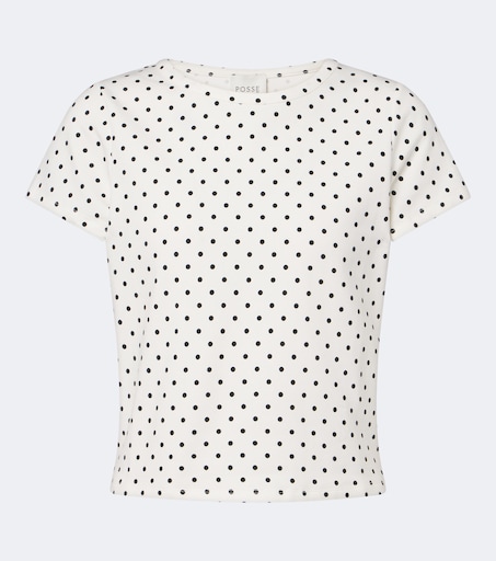 Tommy polka-dot cotton-blend jersey T-shirt in white - Posse