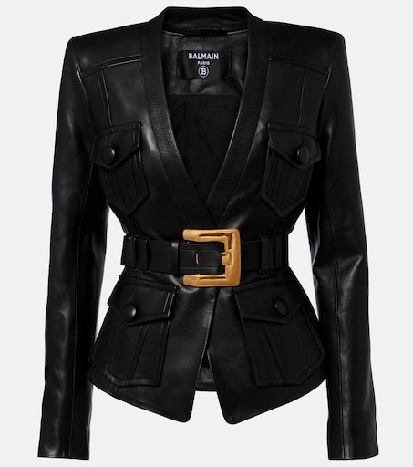 Belted leather jacket in black - Balmain | Mytheresa