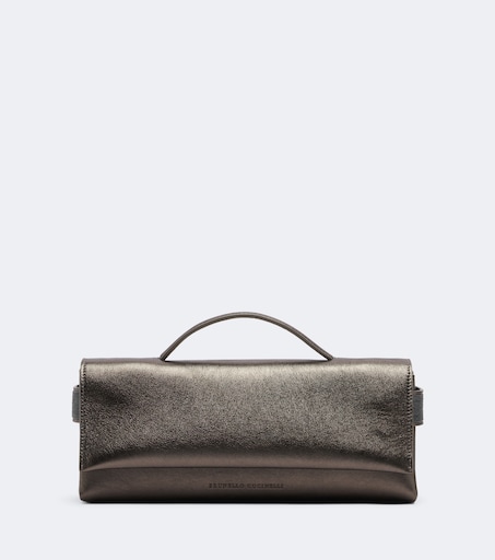 Essence metallic leather top-handle bag in silver - Brunello