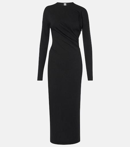 Asymmetric jersey midi dress in black - Toteme | Mytheresa Asymmetric jersey midi dress in black - Toteme | Mytheresa