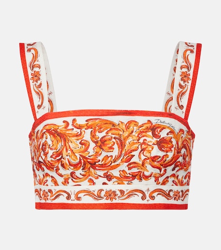 Majolica printed crop top in orange - Dolce Gabbana | Mytheresa