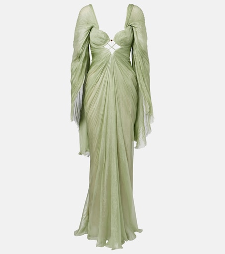 Cassandra caped silk muslin gown in green - Maria Lucia Hohan