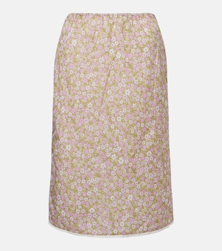 Re-Nylon lace-trimmed floral midi skirt in multicoloured - Prada
