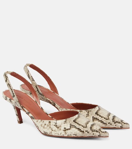 Sofia snake-effect leather slingback pumps in beige - Amina Muaddi