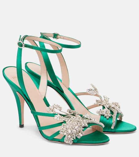 Ladycrush 100 embellished satin sandals in green - Valentino