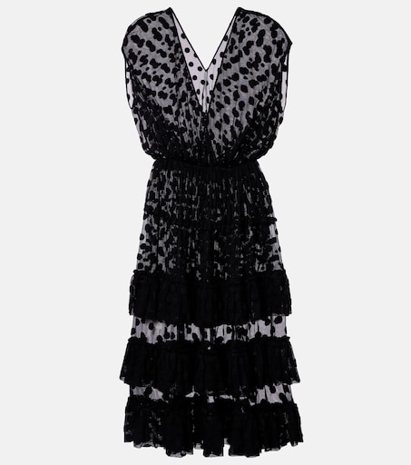 Polka-dot cotton-blend tiered midi dress