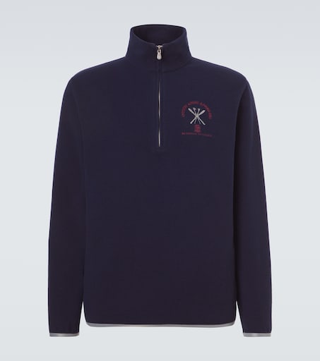Cashmere and cotton-blend half-zip sweatshirt in blue - Brunello