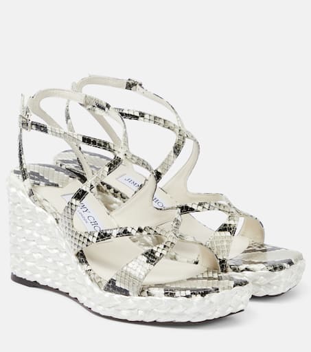 Ayla 85 leather espadrille wedges in neutrals - Jimmy Choo