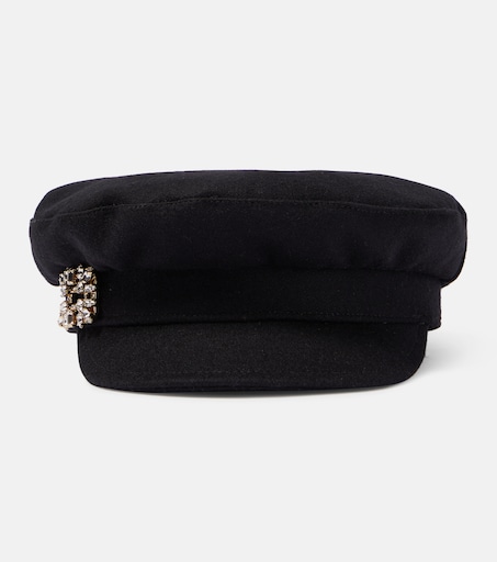 ROGER VIVIER ベルベットキャップ Mサイズ ブラック Embellished wool-blend hat in black - Roger Vivier | Mytheresa